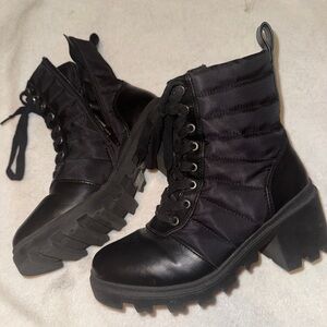 Black Combat Moto Boots with Rugged Sole